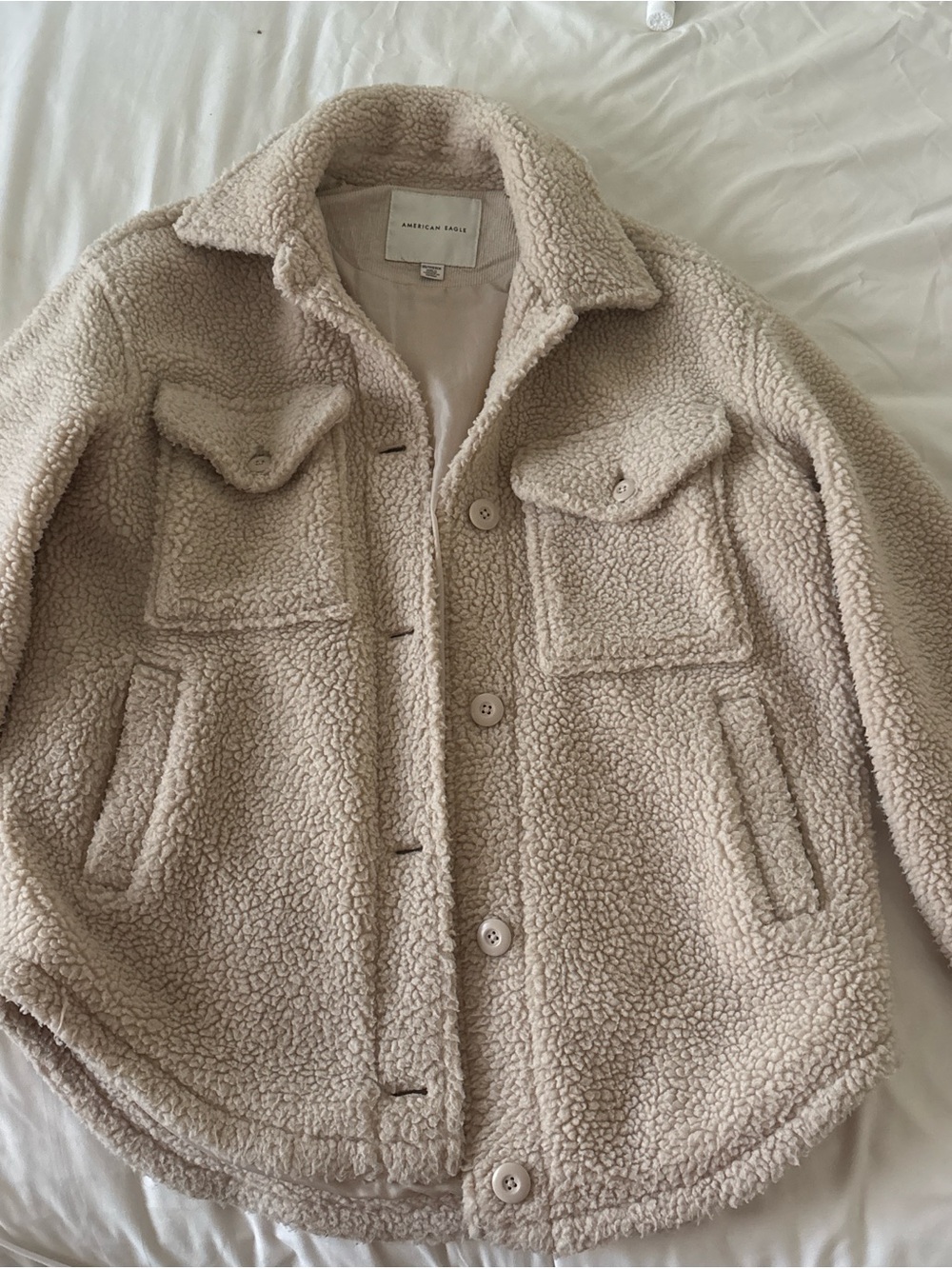 American Eagle Outfitters Cream Teddy Sherpa Jacket